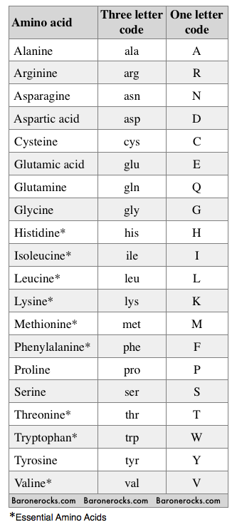 Amino Acid Codes Cheatsheet